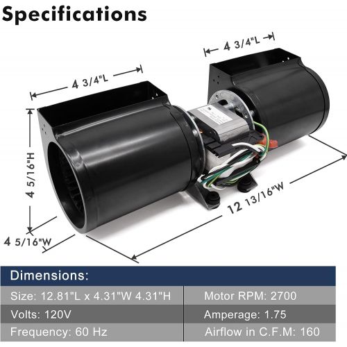  Yiming GFK 160 GFK 160A Fireplace Blower Fan Kit for Heat N Glo, Quadra Fire, Heatilator, Superior, Majestic. Quadra Fire 7100, Heat N Glo 6000CLX, SL 750TR Fireplace Blower Fan.