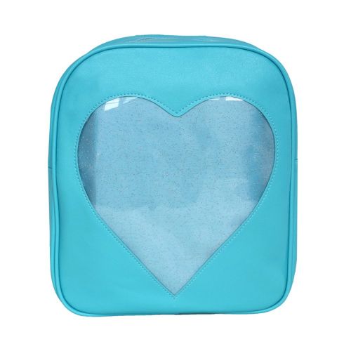  YingTech Teens Girls Candy PU Leather ITa Backpack Bag Plastic Heart Beach School Bag (Blue)