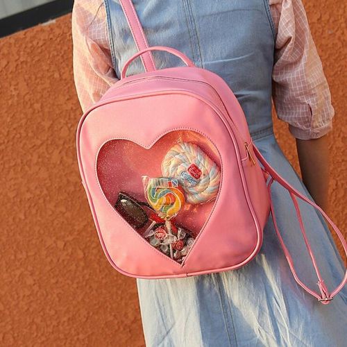  YingTech Teens Girls Candy PU Leather ITa Backpack Bag Plastic Heart Beach School Bag (Blue)