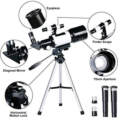  [아마존베스트]-Service-Informationen Yingzhi Astronomical telescope, 70 mm aperture and 300 mm focal length HD refractor telescope, 15 x 150 x magnification with adjustable tripod, ideal for children and beginners adu