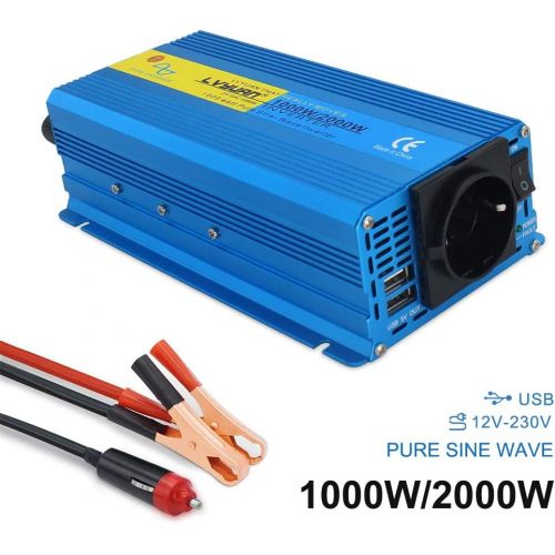  [아마존베스트]-Service-Informationen Yinleader Power Inverter 1000 W / 2000 W 12 V 230 V Pure Sine Wave Voltage Converter with 1 Socket 2 USB Ports