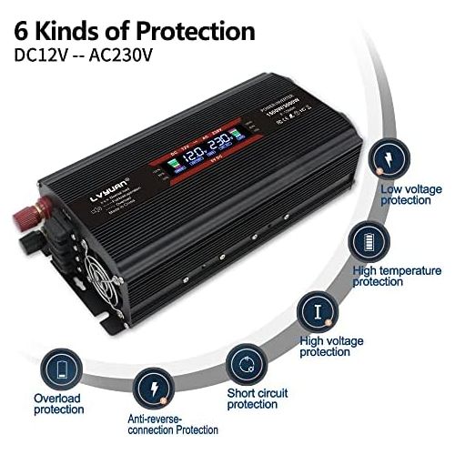  [아마존베스트]-Service-Informationen Voltage Converter 12 V 230 V 1500 W 3000 W LCD Power Converter with 2 Sockets Dual USB