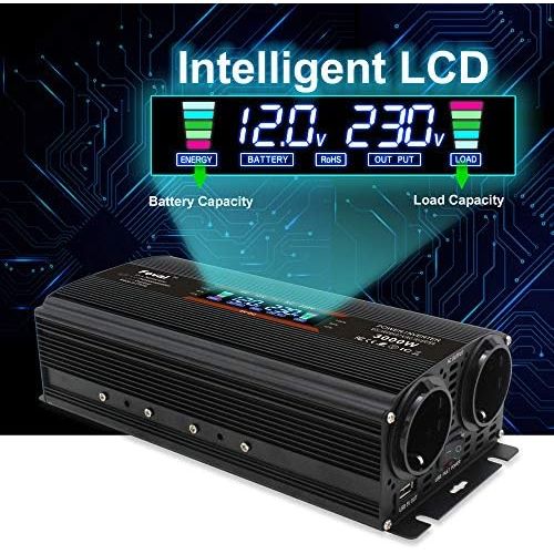  [아마존베스트]-Service-Informationen Voltage Converter 12 V 230 V 1500 W 3000 W LCD Power Converter with 2 Sockets Dual USB