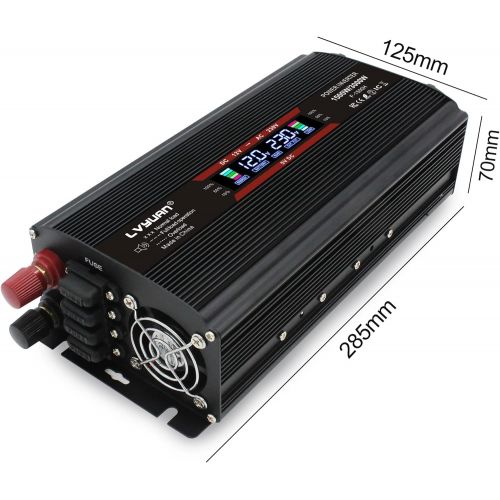  [아마존베스트]-Service-Informationen Voltage Converter 12 V 230 V 1500 W 3000 W LCD Power Converter with 2 Sockets Dual USB