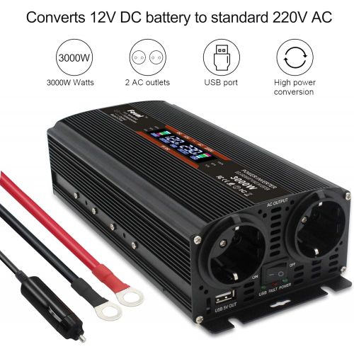  [아마존베스트]-Service-Informationen Voltage Converter 12 V 230 V 1500 W 3000 W LCD Power Converter with 2 Sockets Dual USB