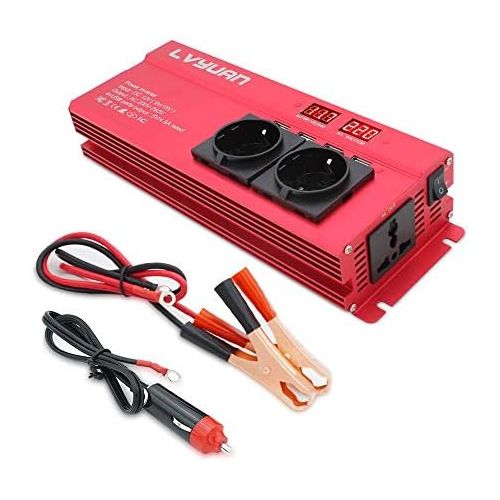  [아마존베스트]-Service-Informationen Voltage Converter 12 V 230 V 1000 W Inverter with 3 Sockets and 4 USB LED Voltage Display