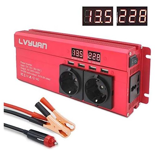  [아마존베스트]-Service-Informationen Voltage Converter 12 V 230 V 1000 W Inverter with 3 Sockets and 4 USB LED Voltage Display