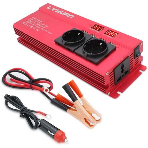  [아마존베스트]-Service-Informationen Voltage Converter 12 V 230 V 1000 W Inverter with 3 Sockets and 4 USB LED Voltage Display