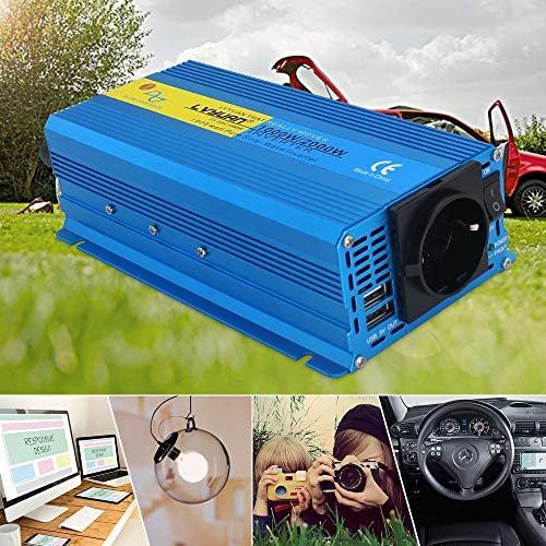  [아마존베스트]-Service-Informationen Yinleader Power Inverter 1000 W / 2000 W 12 V 230 V Pure Sine Wave Voltage Converter Power Inverter with 1 Socket 2 USB Ports