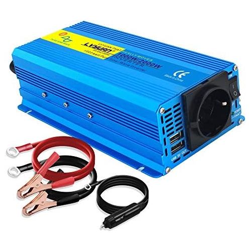  [아마존베스트]-Service-Informationen Yinleader Power Inverter 1000 W / 2000 W 12 V 230 V Pure Sine Wave Voltage Converter Power Inverter with 1 Socket 2 USB Ports