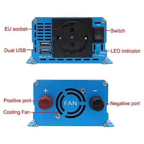  [아마존베스트]-Service-Informationen Yinleader Power Inverter 1000 W / 2000 W 12 V 230 V Pure Sine Wave Voltage Converter Power Inverter with 1 Socket 2 USB Ports