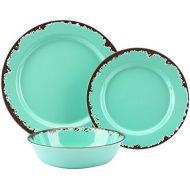 Rustic Melamine Dinnerware Set - 12 Pcs Yinshine Outdoor Camper Dinnerware Dishes Set Service for 4, Green