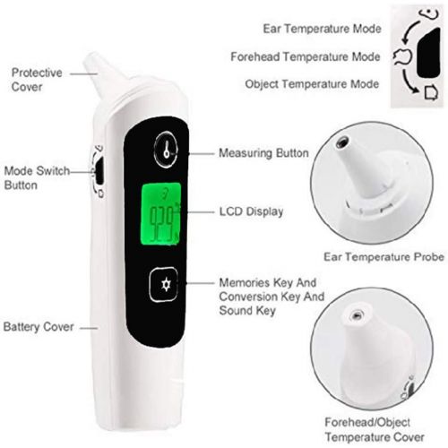  Yintiod Digitales Infrarot-Stirn-Ohr-Thermometer fuer Fieber Sofortige genaue Ablesemessung LCD 32 Memories Recall Medical fuer Baby Kids Erwachsene Objekte