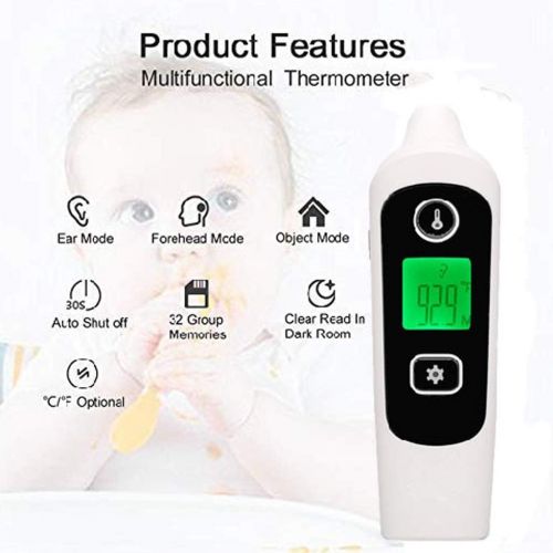  Yintiod Digitales Infrarot-Stirn-Ohr-Thermometer fuer Fieber Sofortige genaue Ablesemessung LCD 32 Memories Recall Medical fuer Baby Kids Erwachsene Objekte