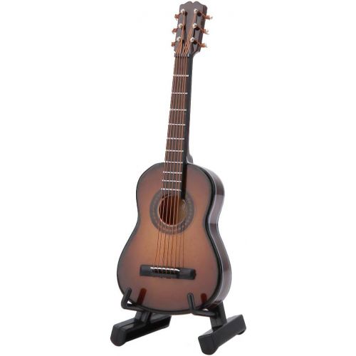  Yinuoday Wooden Miniature Guitar Model, Mini Guitar Instruments Ornament with Stand and Case for Miniature Dollhouse Model Home Office Desktop Display Cabinet Decoration