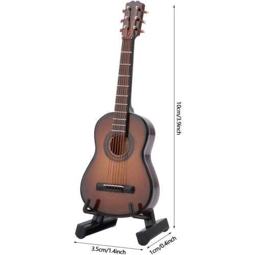  Yinuoday Wooden Miniature Guitar Model, Mini Guitar Instruments Ornament with Stand and Case for Miniature Dollhouse Model Home Office Desktop Display Cabinet Decoration