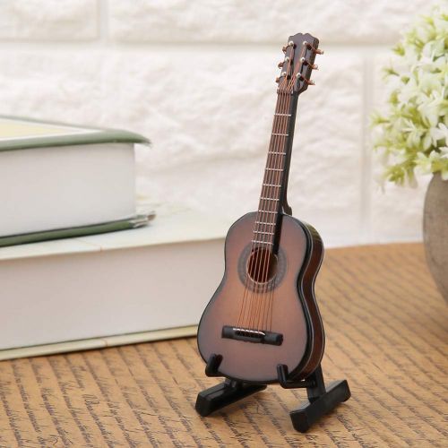  Yinuoday Wooden Miniature Guitar Model, Mini Guitar Instruments Ornament with Stand and Case for Miniature Dollhouse Model Home Office Desktop Display Cabinet Decoration