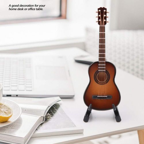  Yinuoday Wooden Miniature Guitar Model, Mini Guitar Instruments Ornament with Stand and Case for Miniature Dollhouse Model Home Office Desktop Display Cabinet Decoration