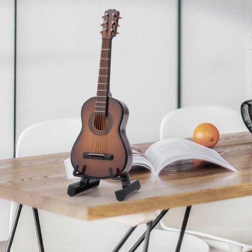  Yinuoday Wooden Miniature Guitar Model, Mini Guitar Instruments Ornament with Stand and Case for Miniature Dollhouse Model Home Office Desktop Display Cabinet Decoration