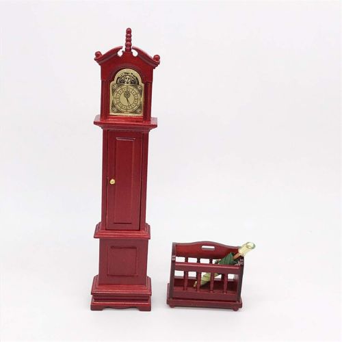  Yinuoday Dollhouse Accessories, 1:12 Scale Miniatures Dollhouse Furniture for DIY Dollhouse Living Room Mini Toy Wood Grandfather Clock and Basket for Livingroom Bedroom Simulated