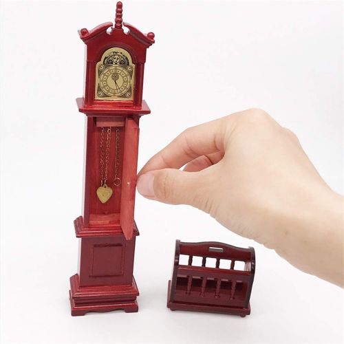  Yinuoday Dollhouse Accessories, 1:12 Scale Miniatures Dollhouse Furniture for DIY Dollhouse Living Room Mini Toy Wood Grandfather Clock and Basket for Livingroom Bedroom Simulated