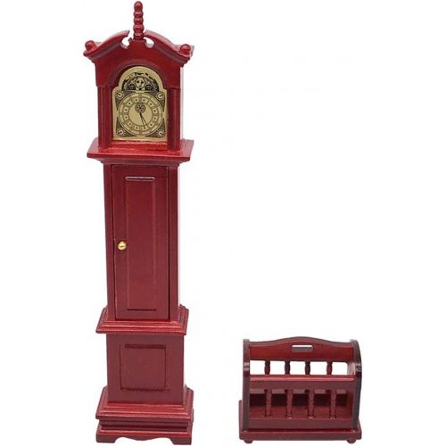  Yinuoday Dollhouse Accessories, 1:12 Scale Miniatures Dollhouse Furniture for DIY Dollhouse Living Room Mini Toy Wood Grandfather Clock and Basket for Livingroom Bedroom Simulated