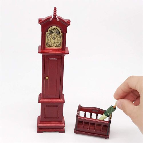  Yinuoday Dollhouse Accessories, 1:12 Scale Miniatures Dollhouse Furniture for DIY Dollhouse Living Room Mini Toy Wood Grandfather Clock and Basket for Livingroom Bedroom Simulated