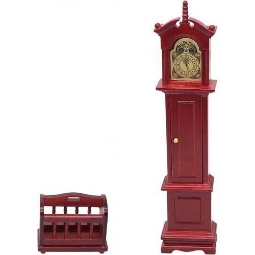  Yinuoday Dollhouse Accessories, 1:12 Scale Miniatures Dollhouse Furniture for DIY Dollhouse Living Room Mini Toy Wood Grandfather Clock and Basket for Livingroom Bedroom Simulated