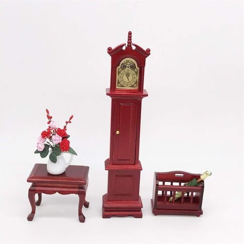  Yinuoday Dollhouse Accessories, 1:12 Scale Miniatures Dollhouse Furniture for DIY Dollhouse Living Room Mini Toy Wood Grandfather Clock and Basket for Livingroom Bedroom Simulated