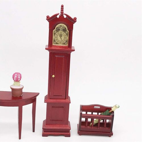  Yinuoday Dollhouse Accessories, 1:12 Scale Miniatures Dollhouse Furniture for DIY Dollhouse Living Room Mini Toy Wood Grandfather Clock and Basket for Livingroom Bedroom Simulated