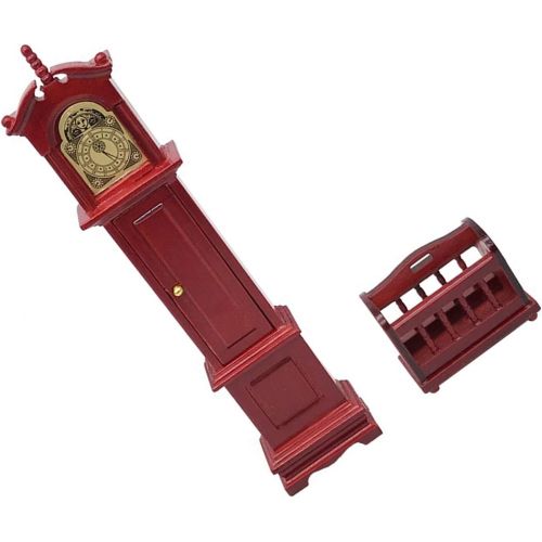  Yinuoday Dollhouse Accessories, 1:12 Scale Miniatures Dollhouse Furniture for DIY Dollhouse Living Room Mini Toy Wood Grandfather Clock and Basket for Livingroom Bedroom Simulated