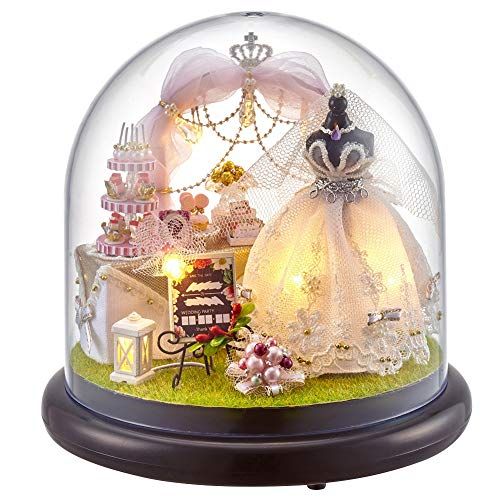  Yinuoday Dollhouse Miniature Kit with Furniture, DIY Wooden Fairy Garden Kit with LED DIY Mini Doll House Plus Dust Proof and Music Movement DIY House Kit for Kids and Teens