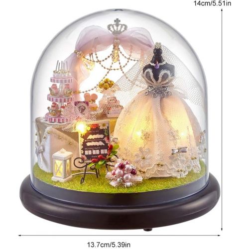  Yinuoday Dollhouse Miniature Kit with Furniture, DIY Wooden Fairy Garden Kit with LED DIY Mini Doll House Plus Dust Proof and Music Movement DIY House Kit for Kids and Teens