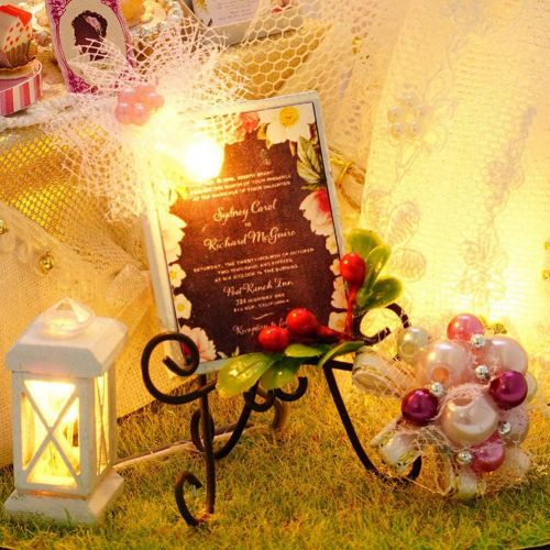  Yinuoday Dollhouse Miniature Kit with Furniture, DIY Wooden Fairy Garden Kit with LED DIY Mini Doll House Plus Dust Proof and Music Movement DIY House Kit for Kids and Teens