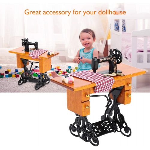  Yinuoday Dollhouse Accessories, 1:12 Scale Miniatures Dollhouse Furniture for DIY Dollhouse Living Room Mini Toy Wooden Sewing Machine for Livingroom Bedroom Simulated Accessory