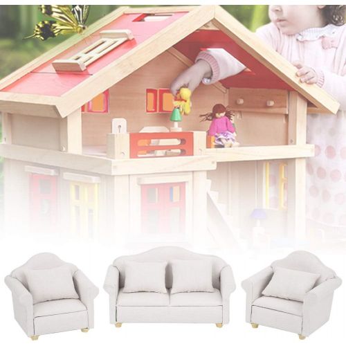  Yinuoday Dollhouse Accessories and Furniture Sets 1:12 Scale Wooden Miniature Doll House Sofa Kit with Pillow Mini Toy Couch Chairs for Living Room