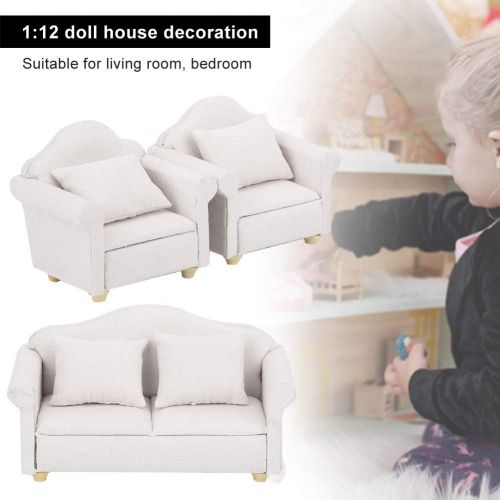  Yinuoday Dollhouse Accessories and Furniture Sets 1:12 Scale Wooden Miniature Doll House Sofa Kit with Pillow Mini Toy Couch Chairs for Living Room