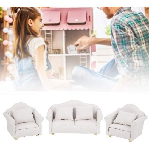  Yinuoday Dollhouse Accessories and Furniture Sets 1:12 Scale Wooden Miniature Doll House Sofa Kit with Pillow Mini Toy Couch Chairs for Living Room