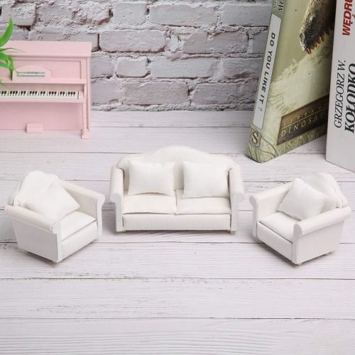  Yinuoday Dollhouse Accessories and Furniture Sets 1:12 Scale Wooden Miniature Doll House Sofa Kit with Pillow Mini Toy Couch Chairs for Living Room