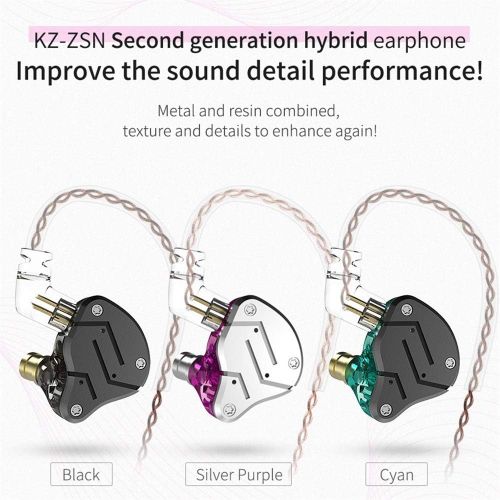  [아마존핫딜][아마존 핫딜] KZ ZSN Over Ear Earbuds Yinyoo HiFi Stereo Bass Sound IEM Headphones Noise Cancelling Earphone with Mic 0.75mm 2pins Detachable Cable for Cell Phones Android MP3 MP4 Music Audio Pl