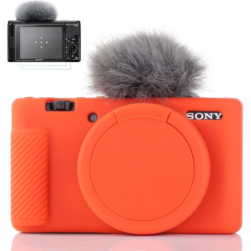  Yisau Camera Case for Sony ZV-1, Sony ZV1 Camera Case Digital Camera Anti-Scratch Slim Fit Soft DSLR Camera Sleeve with ZV1 Screen Protector (Kumquat)
