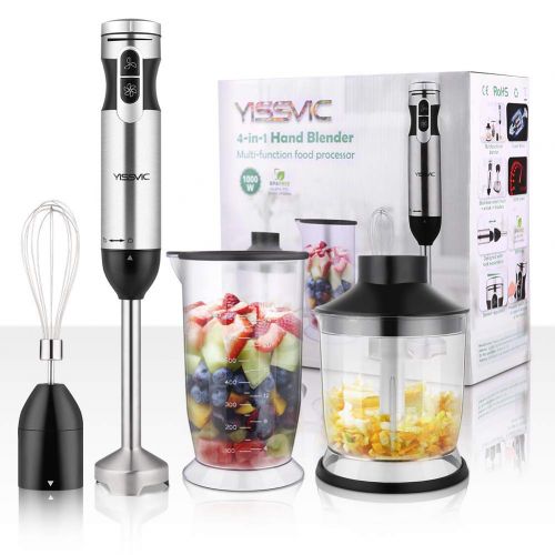  Yissvic Stabmixer 4 in 1 Puerierstab 1000W 9 Geschwindigkeit mit 700ml Becherglas, Schwarz (Verpackung MEHRWEG)