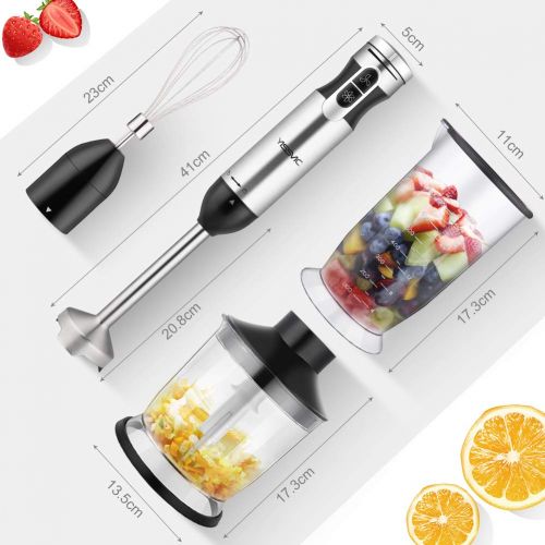  Yissvic Stabmixer 4 in 1 Puerierstab 1000W 9 Geschwindigkeit mit 700ml Becherglas, Schwarz (Verpackung MEHRWEG)