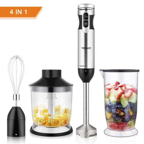  Yissvic Stabmixer 4 in 1 Puerierstab 1000W 9 Geschwindigkeit mit 700ml Becherglas, Schwarz (Verpackung MEHRWEG)