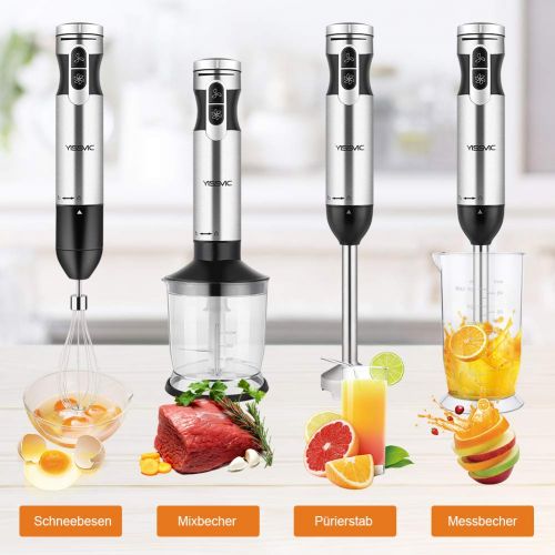  Yissvic Stabmixer 4 in 1 Puerierstab 1000W 9 Geschwindigkeit mit 700ml Becherglas, Schwarz (Verpackung MEHRWEG)