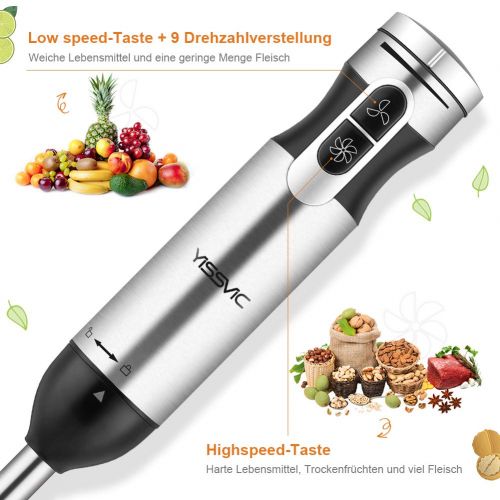  Yissvic Stabmixer 4 in 1 Puerierstab 1000W 9 Geschwindigkeit mit 700ml Becherglas, Schwarz (Verpackung MEHRWEG)