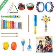 [아마존핫딜]Yissvic 11PCS Musikinstrumente Musical Instruments Set Spielzeug von Holz Percussion Schlagzeug Schlagwerk Rhythmus Band Werkzeuge fuer Kinder und Baby (Verpackung MEHRWEG)