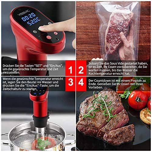  [아마존베스트]YISSVIC Sous Vide Stick 1200 W Sous Vide Garer 5-95 °C Digital Timer LED Touch Display for Healthy Eating, Red (Multi-Way Packaging)