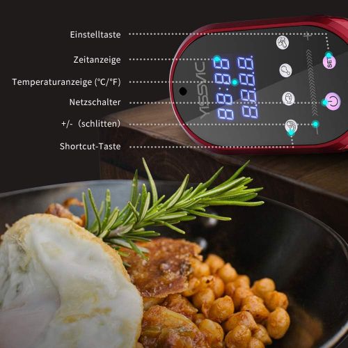  [아마존베스트]YISSVIC Sous Vide Stick 1200 W Sous Vide Garer 5-95 °C Digital Timer LED Touch Display for Healthy Eating, Red (Multi-Way Packaging)