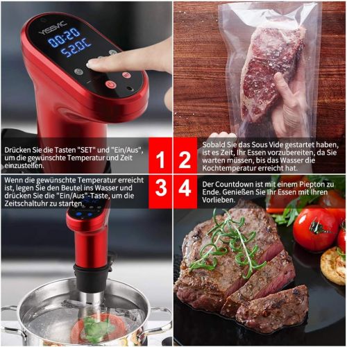  [아마존베스트]YISSVIC Sous Vide Stick 1200 W Sous Vide Garer 5-95 °C Digital Timer LED Touch Display for Healthy Eating, Red (Multi-Way Packaging)